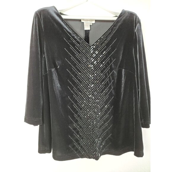 Adrianna Papell Evening Essentials Womens Black Velvet Sequin Top Blouse Size 2X - Picture 1 of 7